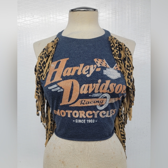 Harley-Davidson Tops - Harley Davidson Fringe Halter Top Upcycled